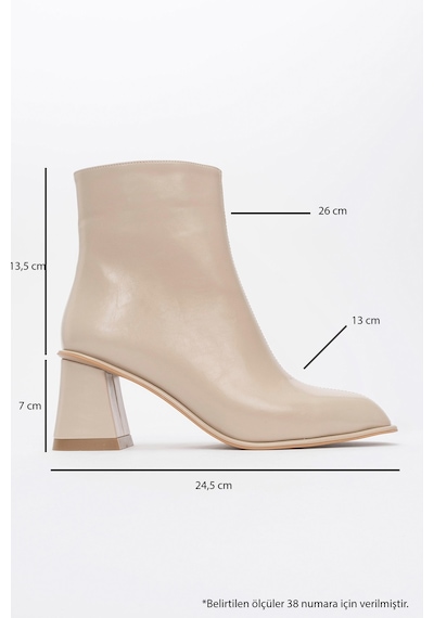 Luvishoes Luvi Shoes Alba Bej Cilt Kadın Kalın Topuklu Bot Bej Deri