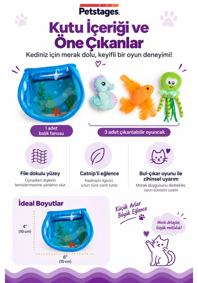 Petstages Hide Seek Fish Bowl Blue Catnipli Kedi Oyuncağı Peluş
