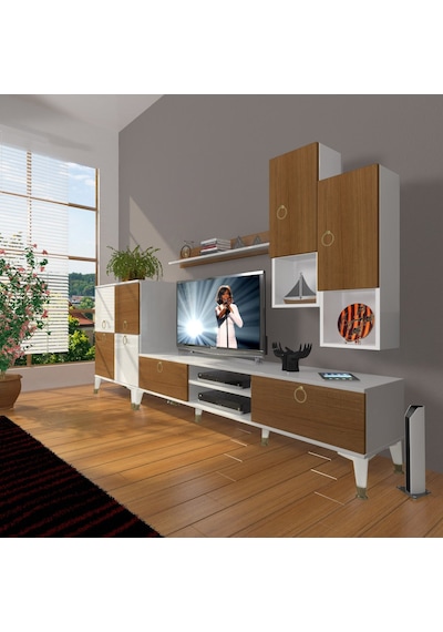 Decoraktiv Eko 6da Mdf Dvd Gold Tv Ünitesi Tv Sehpası Beyaz - Ceviz