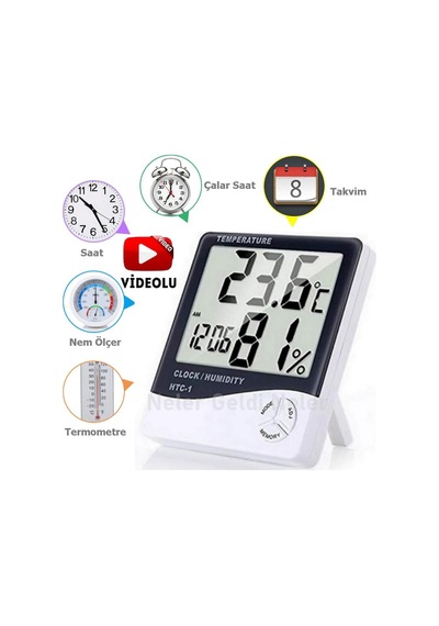 Dijital Termometre Sıcaklık ve Nem Ölçer Masa Saati Alarm Higrome