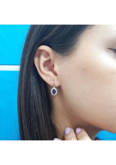 Lova Pırlantalı Oval Ametist Anturaj Küpe -  3030024