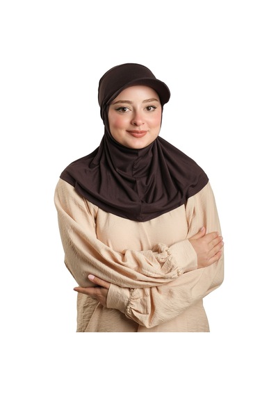 Hürrem Bone Kahve Pratik Hazır Geçmeli Şapkalı Tesettür Eşarp Viskon Düz 2513 14 Kahve