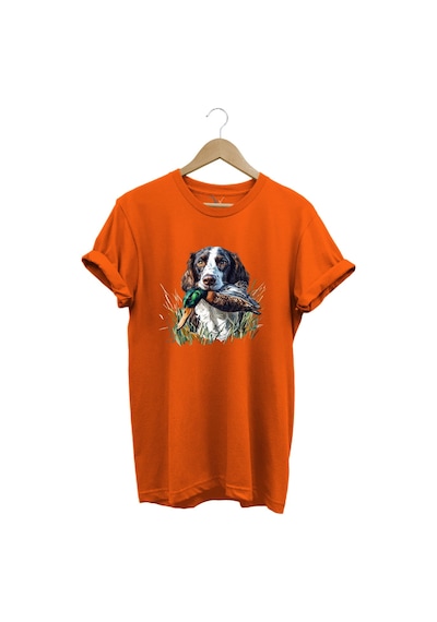 Avcılık Av Köpeği Ve Ördek Baskılı %100 Pamuk Regular Fit Bisiklet Yaka Premium Turuncu T-shirt Turuncu