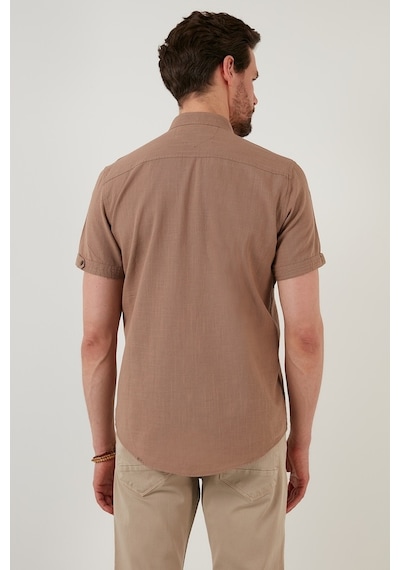 Buratti Düğmeli Yaka Pamuklu Slim Fit Cepli Erkek Gömlek Cf21S111153 Toprak