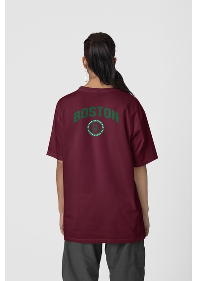 Boston Ön-arka Baskılı %100 Pamuk Beyaz Kadın/erkek Unisex Rahat Kalıp Oversize T-shirt Bordo Boston Ön-arka Baskılı %100 Pamuk Beyaz Kadın/erkek Unisex Rahat Kalıp Oversize T-shirt Bordo