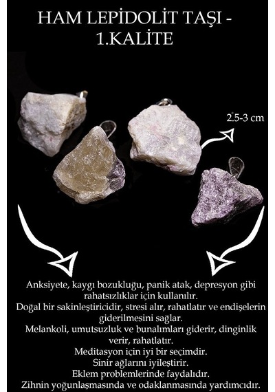 Erilsa Sertifikalı Ham Işlenmemiş Lepidolit Taşı Kolye Çok Renkli