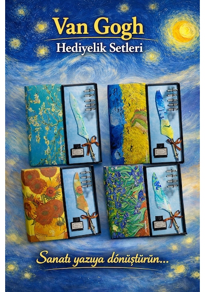 Van Gogh Temalı Tüylü Divit Kalem Seti Sanatsal Tasarım, Özel Mürekkep, Hediyelik Nostaljik Yazı Kalemi diğer