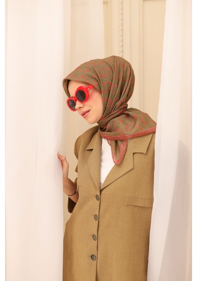 Silk Home Soft Eşarp 73077-24 Mercan, Yeşil, Haki ,taş