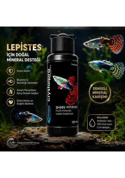 Crystalpro Guppy Fish Minerals- Lepistes Balıkları İçin Gerekli Doğal Karışım. 125 Ml