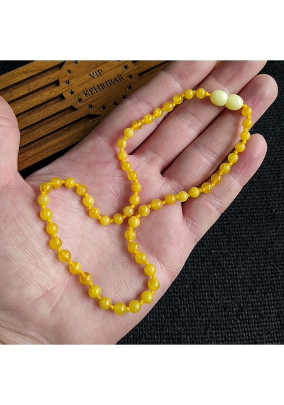 Sertifikalı Sarı 35 cm Kız Erkek Bebek Diş Kolyesi Gri