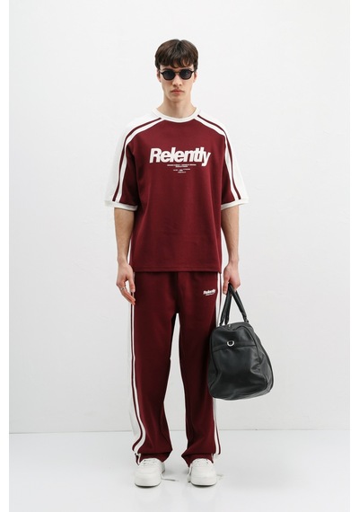 Oversize Baskılı Eşofman Takım V90-26 Bordo