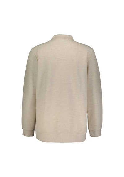 Süvari Regular Fit Polo Yaka V Patlı Düğmesiz Armürlü Sweatshirt Bej