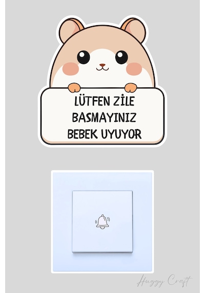 Lütfen Zile Basmayınız Bebek Uyuyor Şirin Kedi Sticker Kapı Zili Etiketi