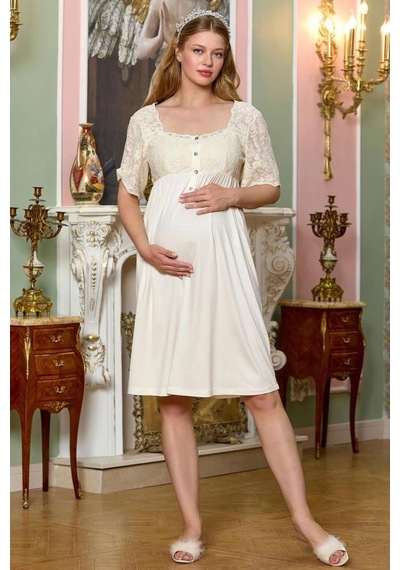Cossy By Aqua 25129 Krem Hamile Lohusa Gecelik Ecru
