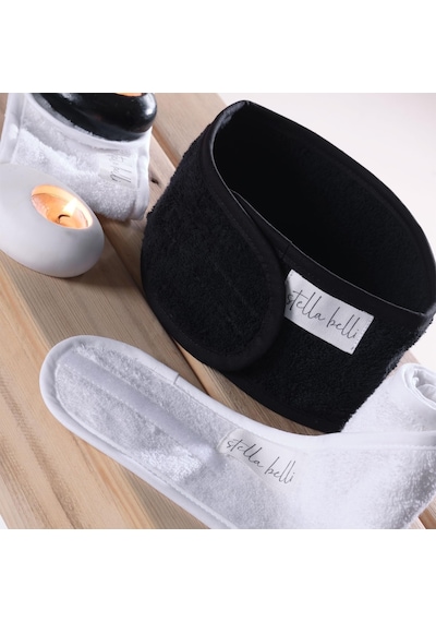 Saç Bandı 2li Set Havlu%100 Pamuk Ter Sporcu Makyaj Bandana, Cırt Bant Biyeli Siyah & Beyaz