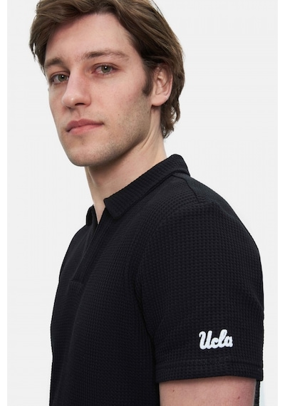 Ucla Russel Siyah Polo Yaka Baskılı Standard Fit Erkek Tshirt Siyah
