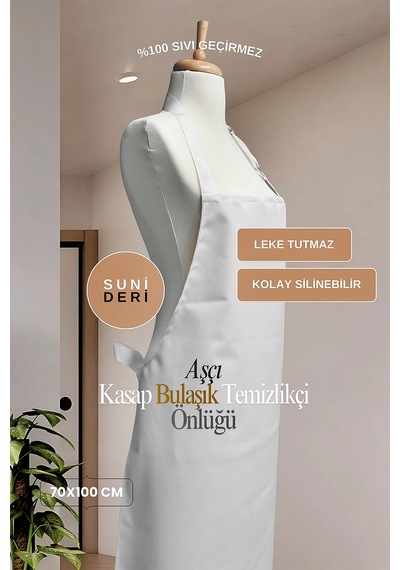 Suni Deri Su Geçirmez Bulaşıkçı Önlüğü Aşçı Önlüğü Kasap Önlüğü Temizlikçi Önlüğü Beyaz