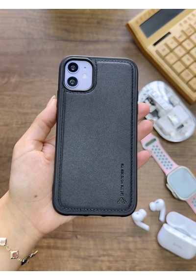 Apple iPhone 11 Uyumlu Premium Deri Dokulu Darbelere Karşı Dayanıklı Nazal Silikon Kılıf Siyah