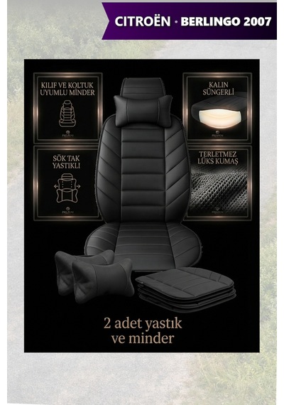 Citron Berlingo 2007 Uyumlu Lüks Siyah Renk Premium 2 Adet Minder Ve Yastık