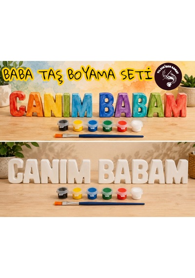Baba Hediyelik Taş Boyama Seti 10 Obje + 6 Renk Boya + 1 Fırça + Boyama Sertifikası