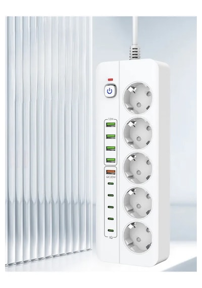 Pro P13 3000w Akım Korumalı 5 Girişli Type-c Ve Usb Girişli Uzatmalı Grup Priz Beyaz 2