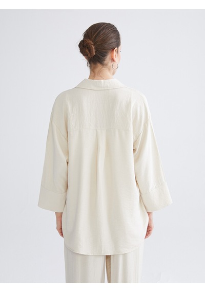Lcwaıkıkı Classic Bej Dokulu Oversize Kadın Gömlek