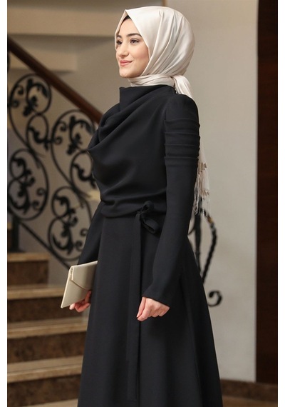 Esilanur Kardelen Tesettür Elbise Siyah Siyah
