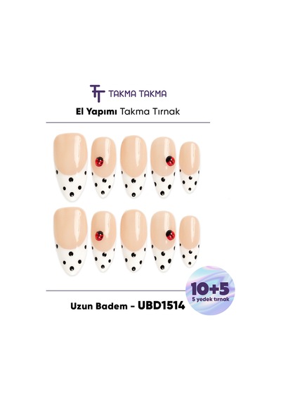 15'li Ten Rengi Uzun Badem Ubd1514 Tekrar Kullanılabilir El Yapımı Protez Takma Tırnak L