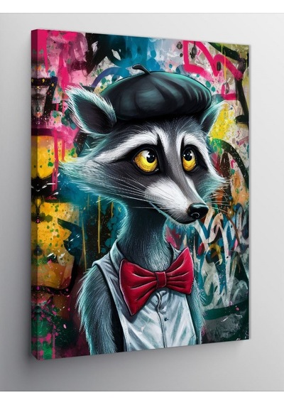 Kanvas Tablo Grafiti Ve Papyonlu Rakun 50cmx70cm