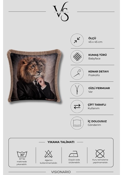 Antropomorfik Hayvan Desenli Püsküllü Babyface Dokuma Kırlent Kılıfı Çok Renkli 2