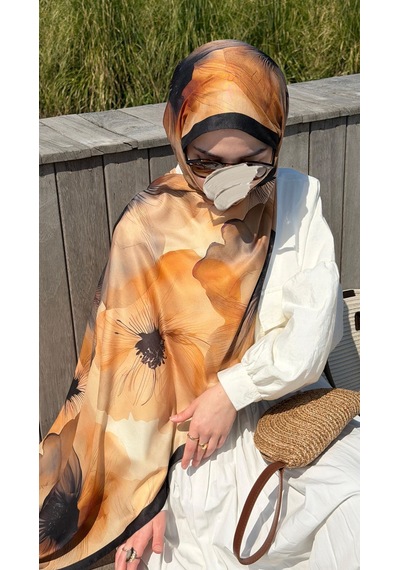 Qalortex Scarf Pamuklu Rosaly Desen Şal-gold