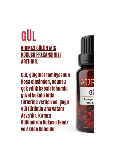 AURAN Kırmızı Gül Esansiyel Uçucu Koku Yağı Buhurdanlık Yağı 10 M