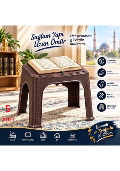 5 Adet Rahle Dayanıklı Hafif Cami Kuran Kursu Okul Ev Dış Mekan Sağlam Plastik Kuran Rahle Kahverengi Ma098 5 Adet