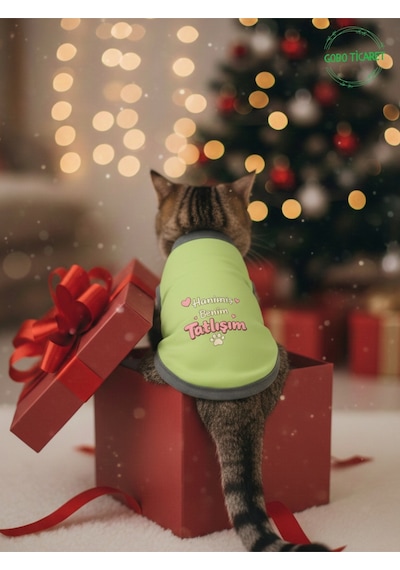 Yeşil Hanimiş Benim Tatlışım Baskılı Kedi Ve Köpek Kıyafeti Tişörtü Elbisesi Large/l/beden 3