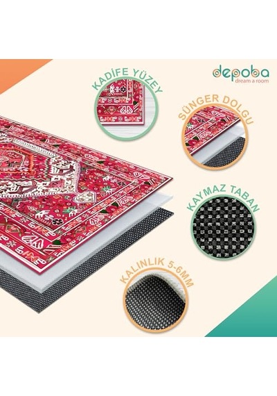 Zaren Kadife Kaymaz Pamuk Tabanlı Yıkanabilir Antibakteriyel Salon Halısı 120x180 Genel
