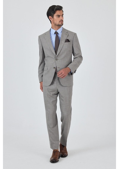 İmza Bej Mono Yaka Esnek 4 Drop Comfort Fit Classic Takım Elbise 1001250159 Bej