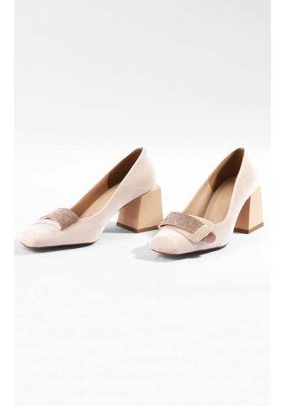 Paris Shoes Paris Bej Kadife Klasik Topuklu Ayakkabı Z081-bej Bej