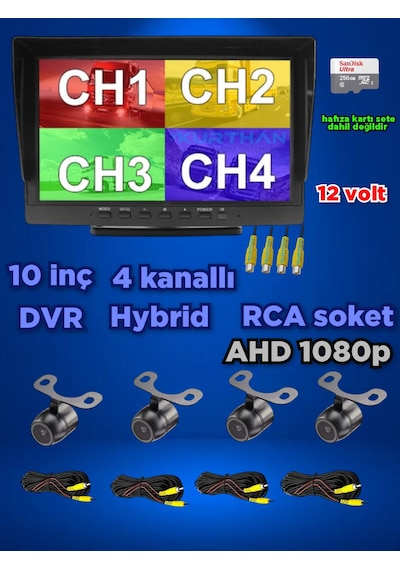 Dvr Hybrid 10'' Ekran + 4 Adet Ahd 1080p Kelebek Kamera Seti
