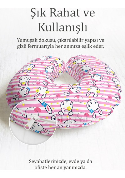 Çizgili Tavşan Desenli Boyun Yastığı - Sevimli Pembe Sarı Çocuk & Yetişkin Seyahat Yastığı Mat Kanyon Duman