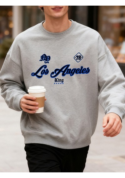 Startmore Startmorelos Angeles King Letter Creative Print Üst Giyim Bol Kesim Oversize Sweatshirt Jogging Modası Gri
