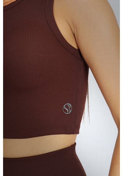 Soft&Basic Halter Yaka Esnek Kaşkorse Kumaş Kahverengi Atlet Kahverengi