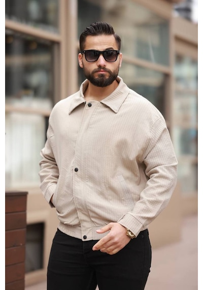 Unisex Yeni Sezon Kapitone Dolgulu Oversize Vintage Krem Çzgl