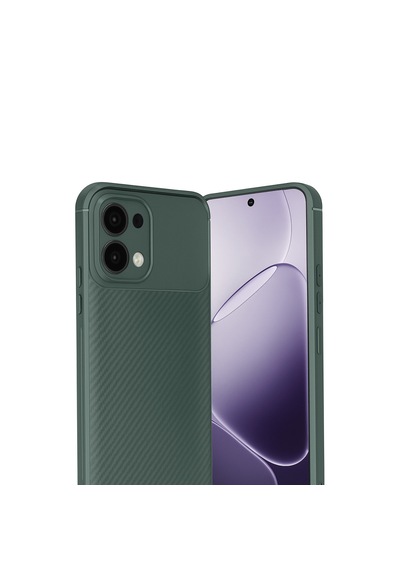 Oppo A6 Pro Uyumlu Karbon Fiber Desenli Auto Focus Lens Korumalı Şık Kılıf Koyu Yeşil