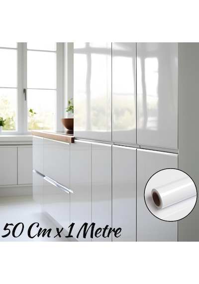50cm X 100cm Parlak Beyaz Mobilya Ve Dolap Kaplama Folyosu Lake , Arkası Gri