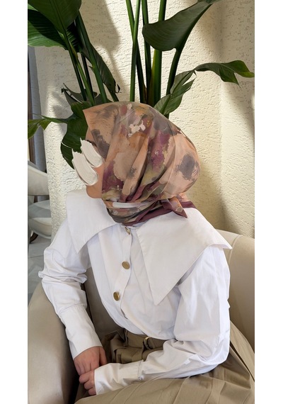 Qalortex Scarf Pamuklu Soft Roza Desen Eşarp-gül Kurusu
