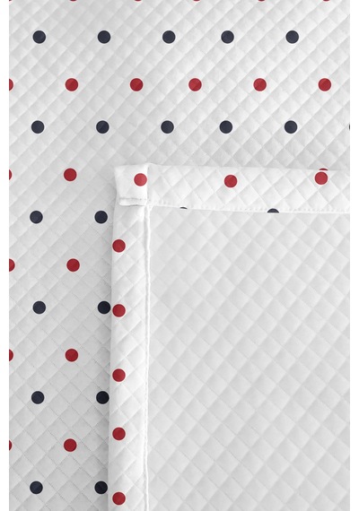 Puantiyeli Genç Odası Tek Kişilik Pike Takımı - Minimal Kırmızı Lacivert 160x220 Cm Yatak Örtüsü Beyaz