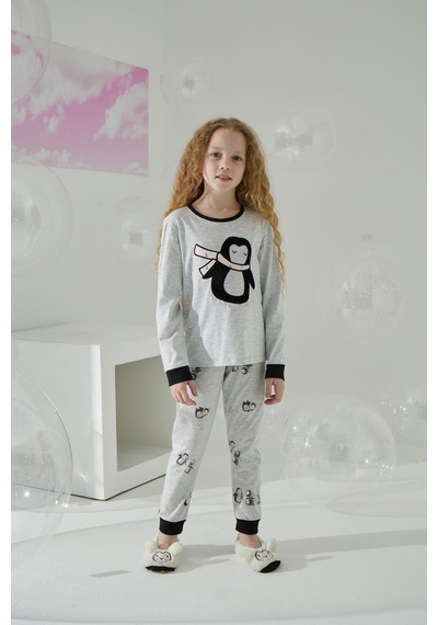 Kız Çocuk Uzun Kol Gri Pijama Takımı C8t5n7o5 001