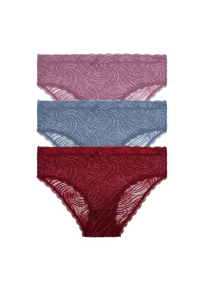3 Lü Dantelli Yüksek Bel Slip Külot Pembe