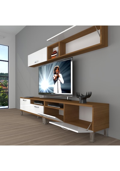 Decoraktiv Eko 5200 Mdf Krom Ayaklı Tv Ünitesi Tv Sehpası - Ceviz Beyaz Ahşap - Beyaz Decoraktiv Eko 5200 Mdf Krom Ayaklı Tv Ünitesi Tv Sehpası - Ceviz Beyaz Ahşap - Beyaz