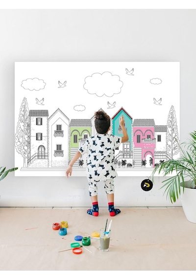 Postermanya Pster21315 Huzurlu Kasaba Eğitici Dev Boyama Kağıdı, Çocuklar Için Aktivite Boyama Rulosu 90x130cm
